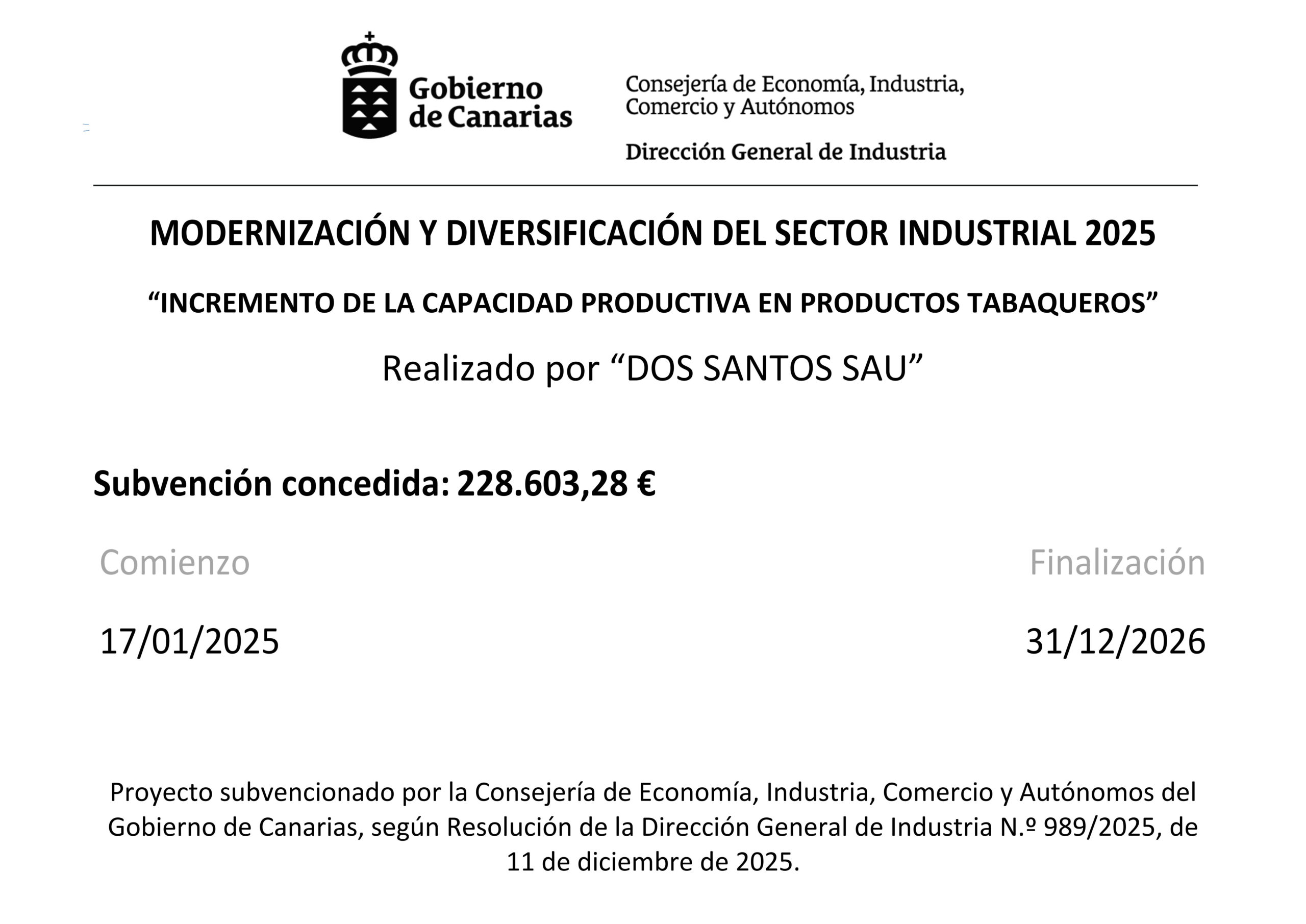 Incremento de la capacidad productiva en productos tabaqueros