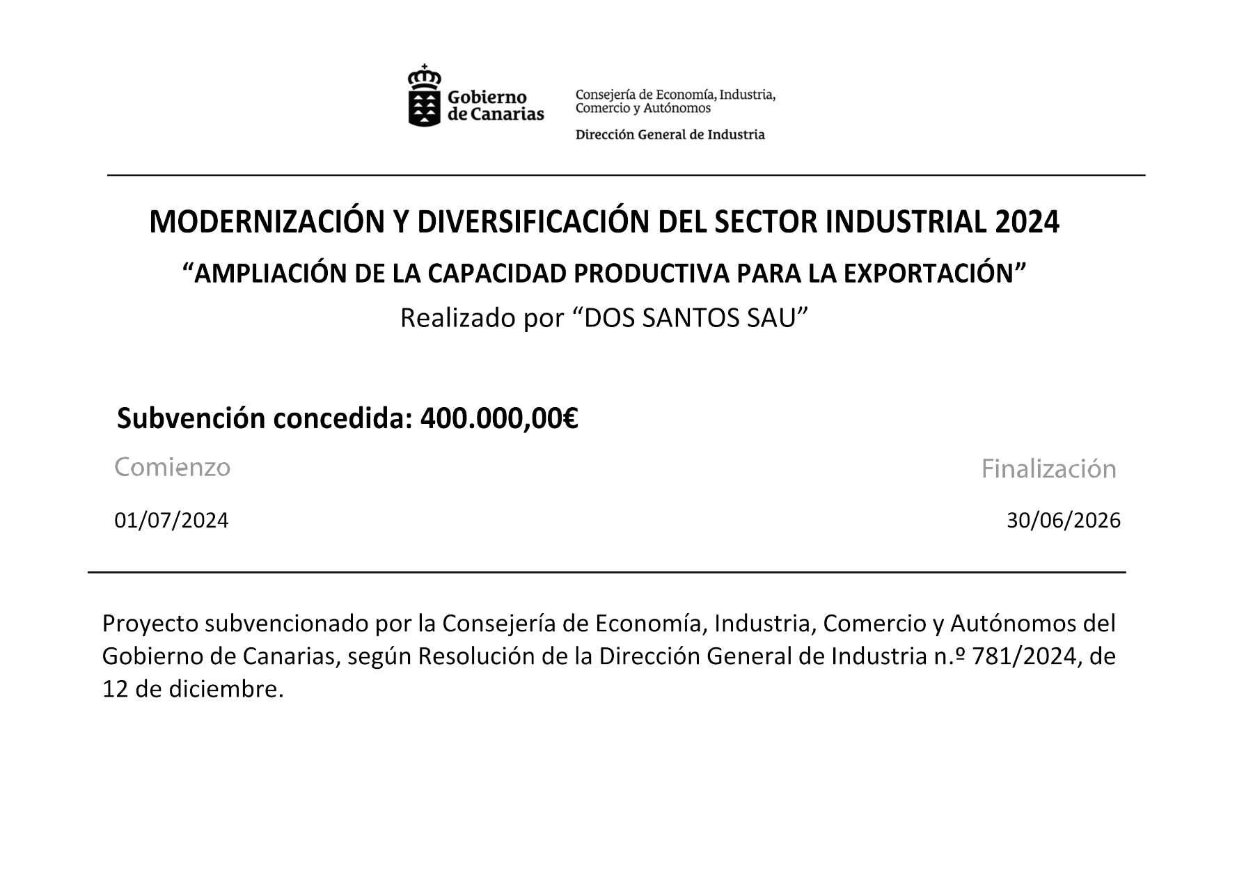 Amplicación de la capacidad productiva para la exportación